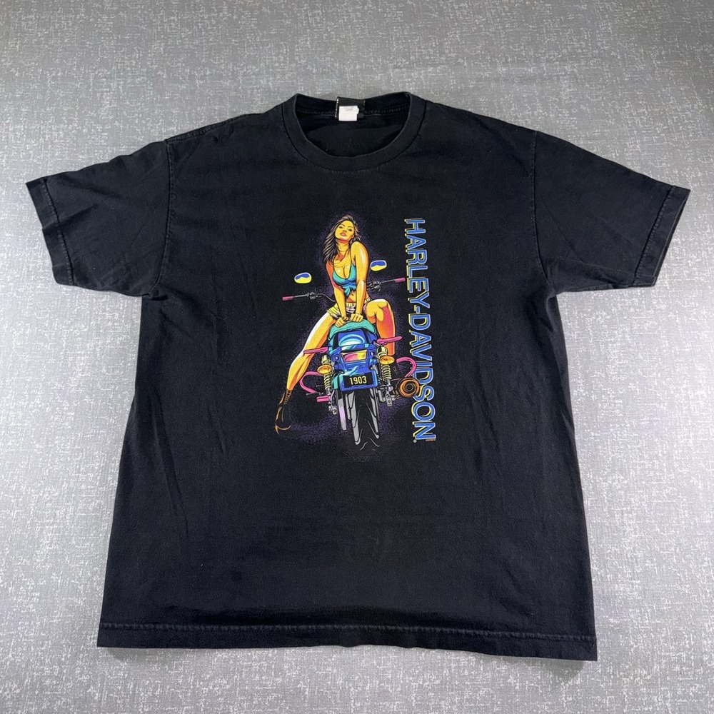 Harley-Davidson Shirt Mens Large Black Pinup Girl Motorcycles Nashville Boswells